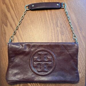 Brown Leather Clutch with Chain Strap